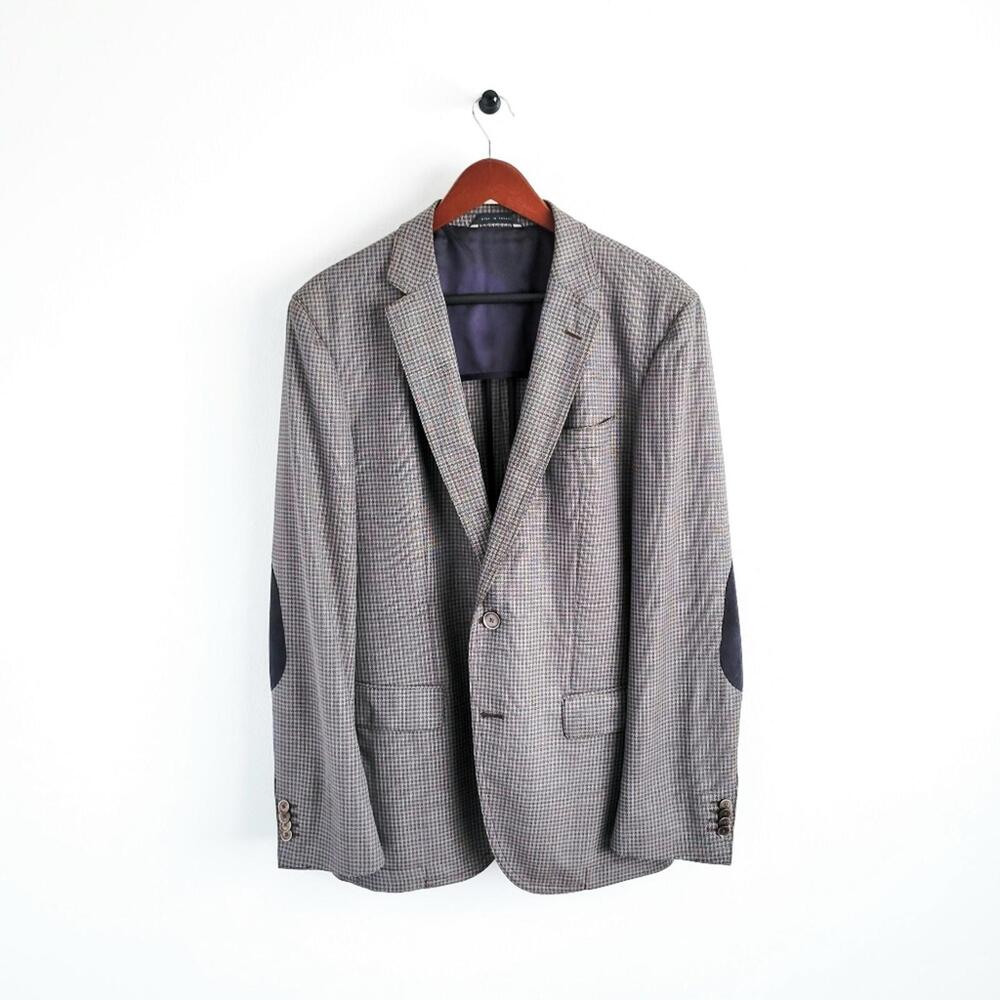 NEW Hugo Boss Blazer Halowon Slim Cross Stitch Italian Wool Gray Blue 40 - Picture 3 of 9